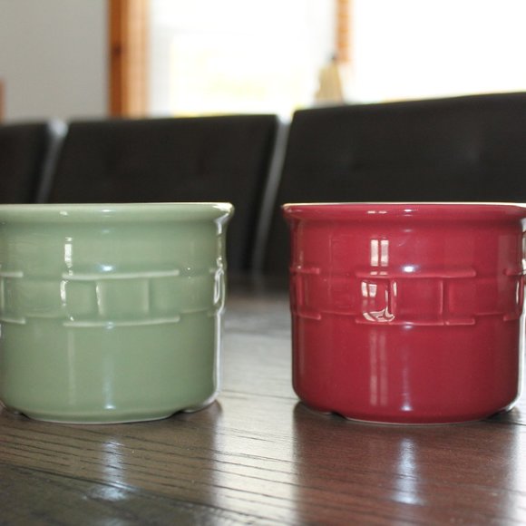Longaberger Set of 2 Crocks Sage Green Paprika Fiesta - Picture 2 of 4